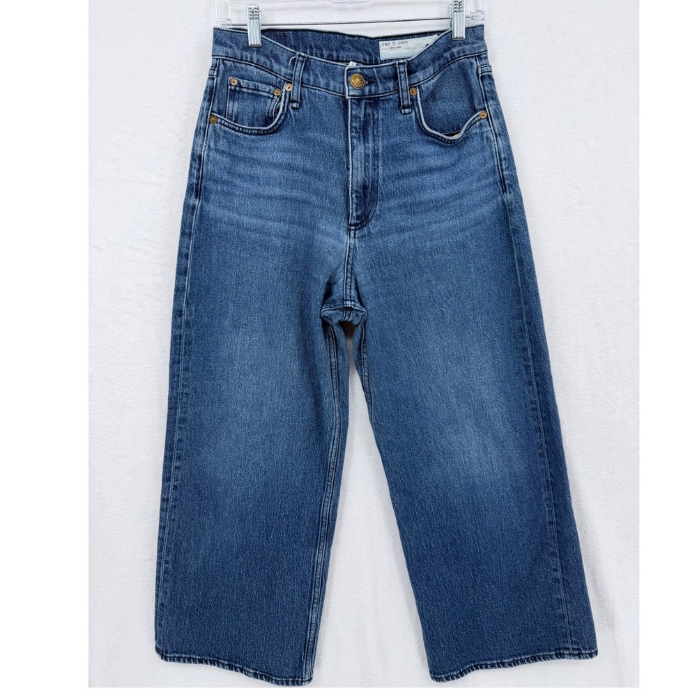 Rag & Bone Andi High-Rise Ankle Wide Leg Jeans Medium Wash Size 29 Everyday Chic